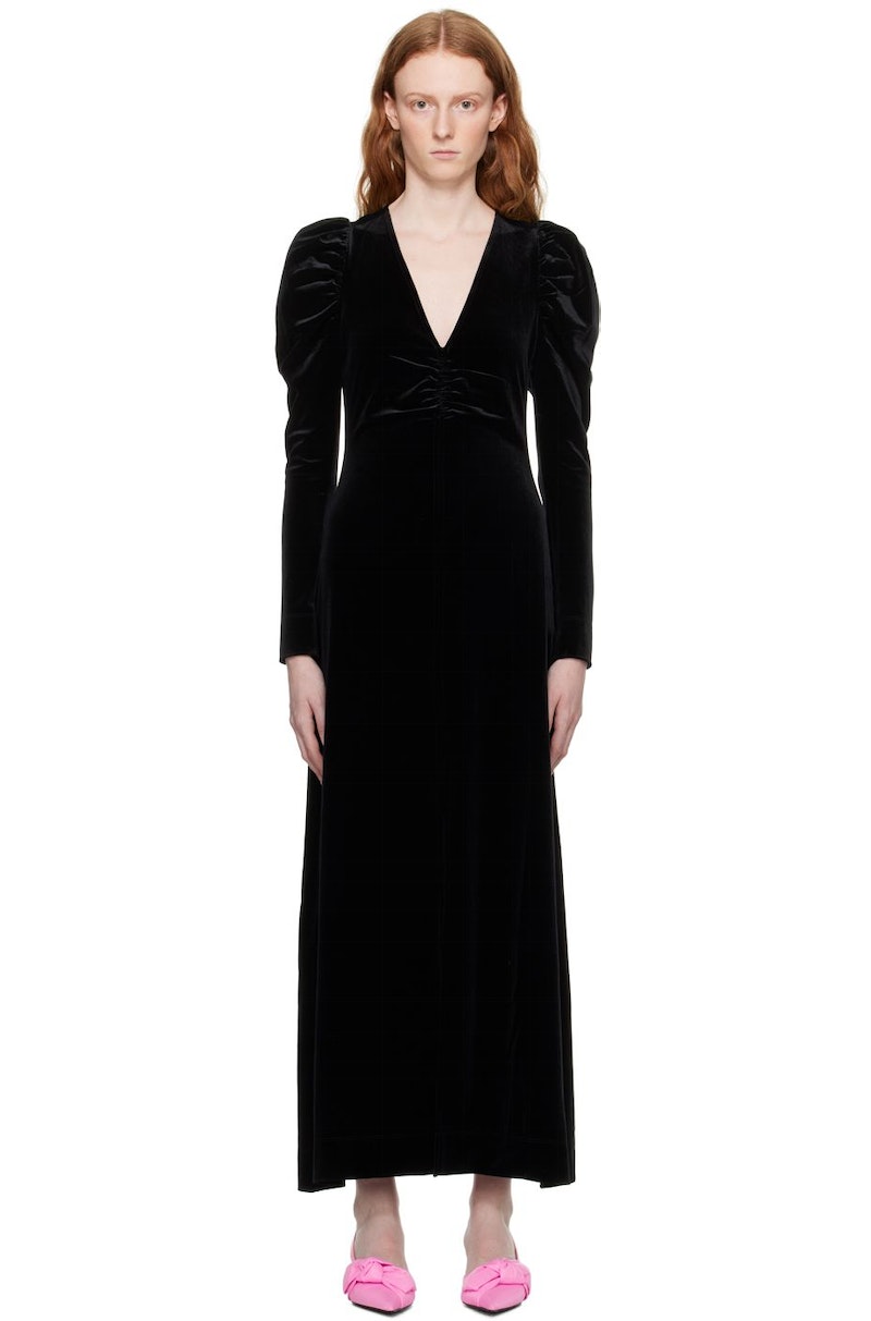 Ganni Black Ruched Mini Dress