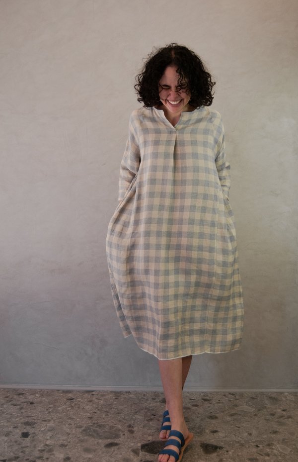 Runaway Bicycle Charlotte Dress - Beige/Grey Checks | Garmentory