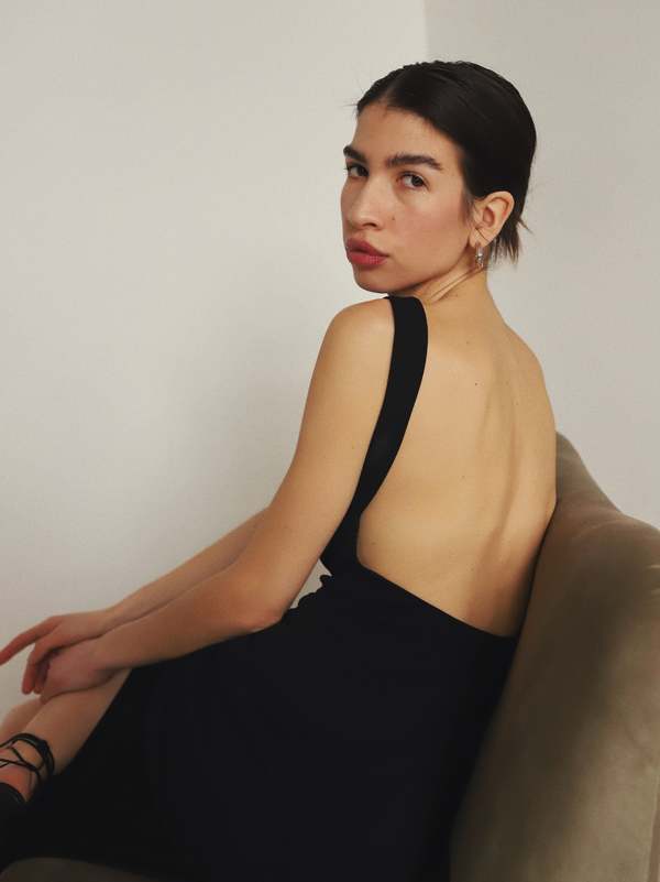 90s backless dress Vintage 90s Scala Black Beaded Silk Backless Mini Dress
