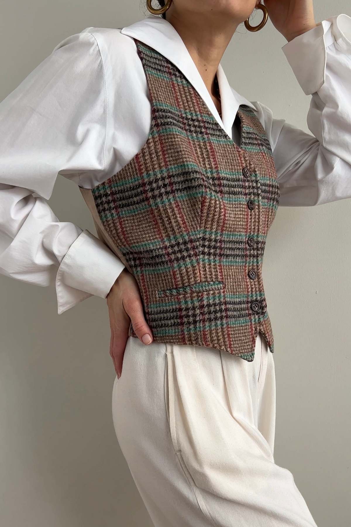 Vintage Wool Blend Vest Sand Plaid Garmentory
