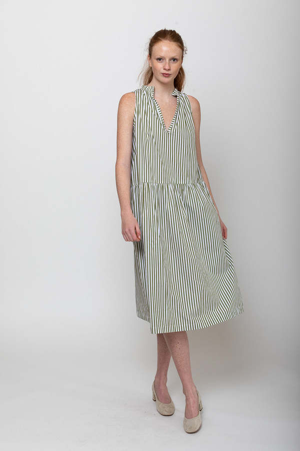green emerald velvet dress Striped Jacquard Maxi Dress in Blue Stripe – MONSE main image 1