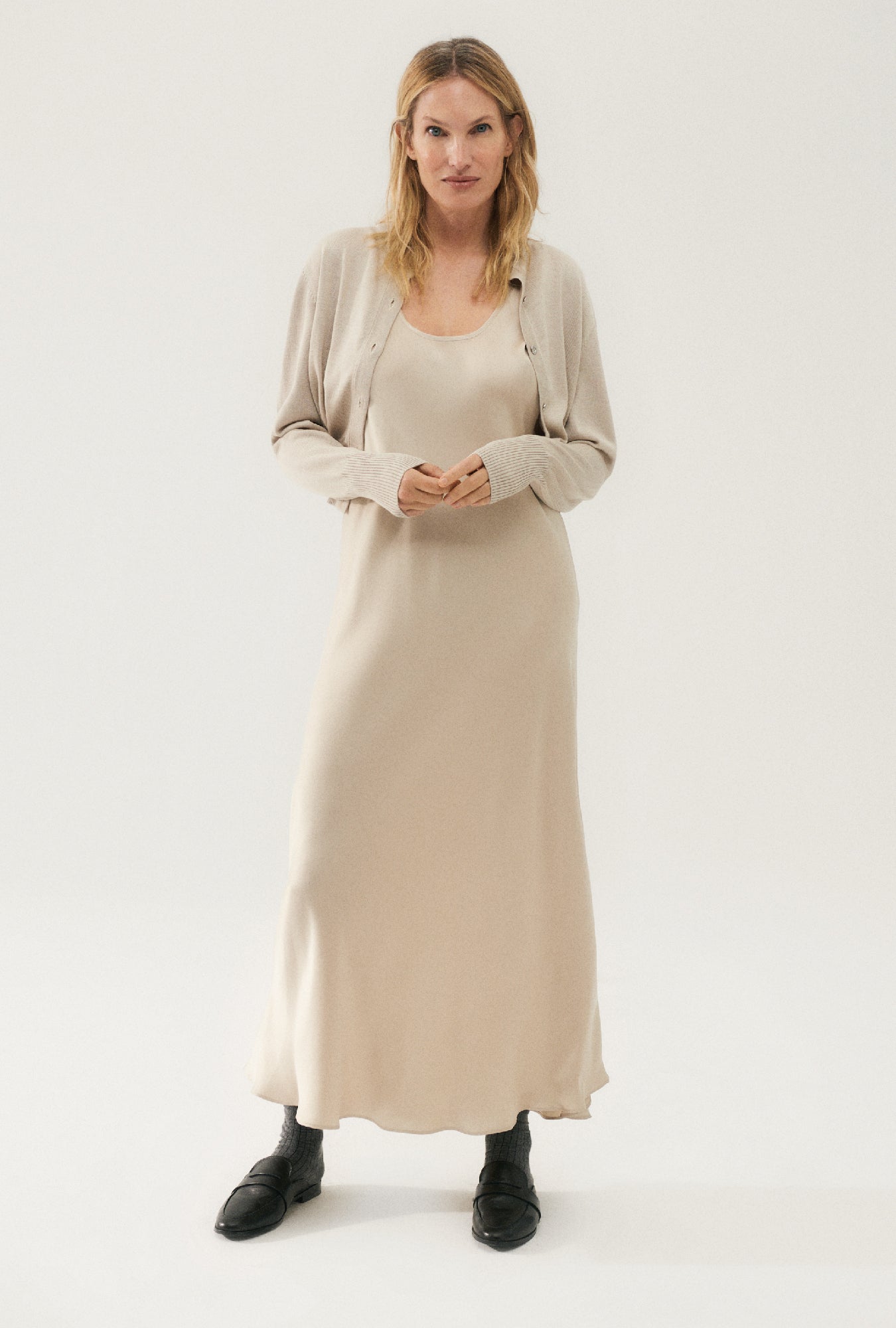 knee length dresses for ladies Ribbed Cami Dress & Cropped Cardigan Set Mauve / L main image 0