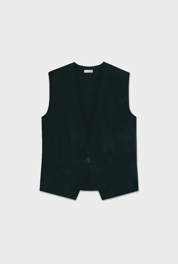Silk Laundry Twill Slouch Vest - Black