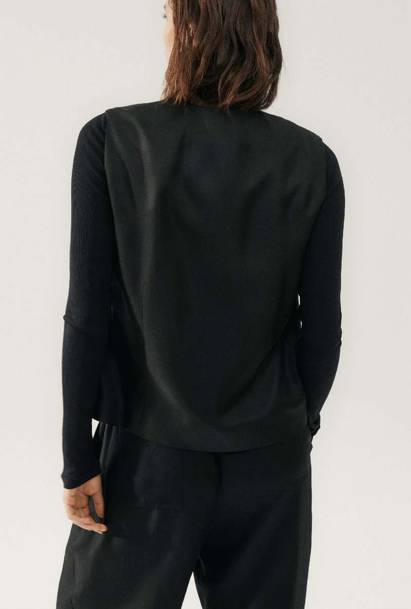 Silk Laundry Twill Slouch Vest - Black