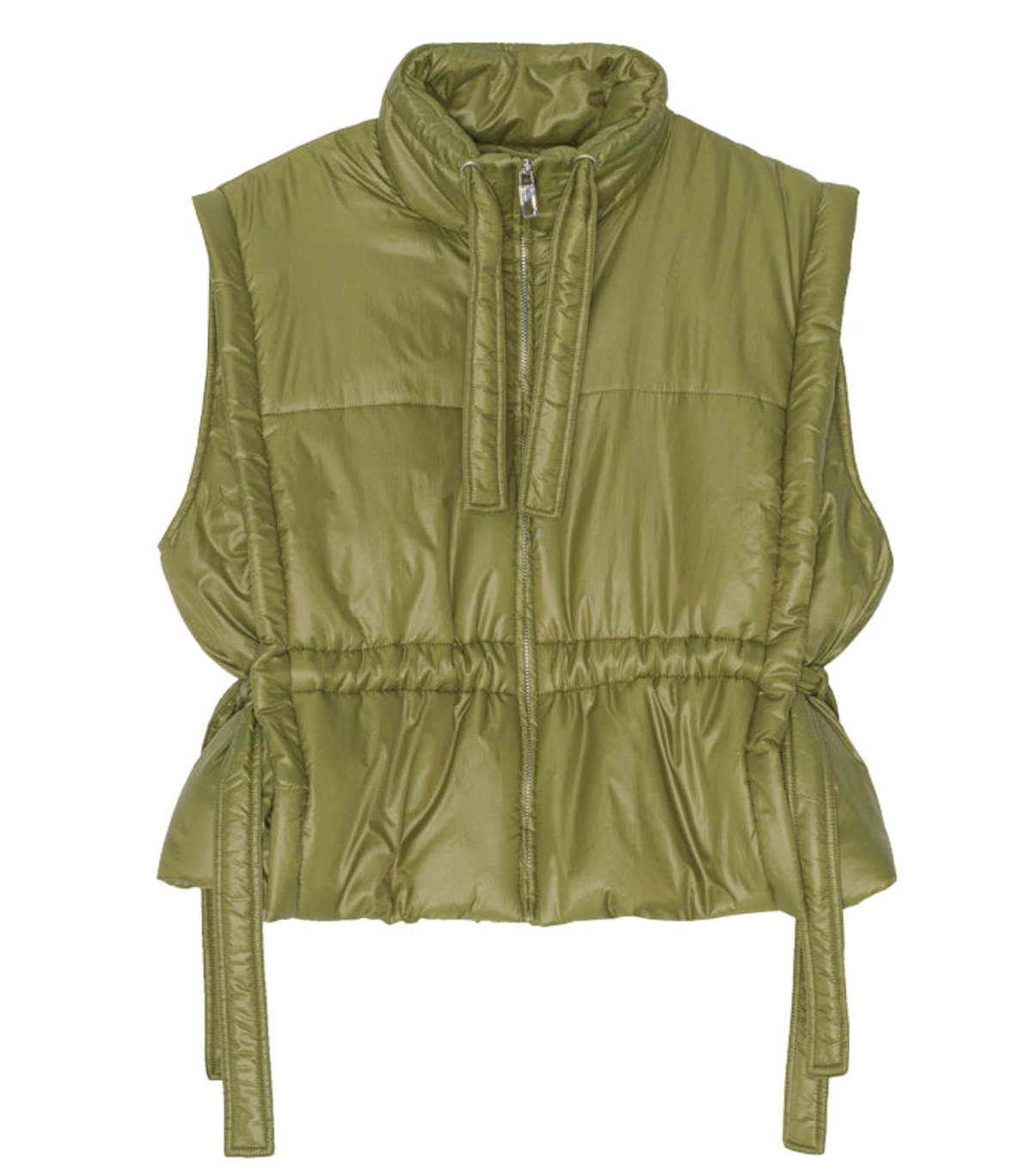 Ganni Shiny Quilt Vest - Spaghnum | Garmentory