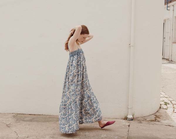 white christmas dresses Embroidered Denim Dress in Organic Cotton main image 0