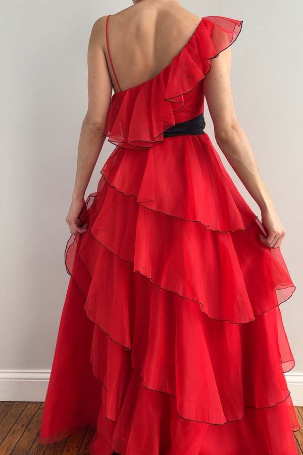 Vintage Scarlet Layered Ruffle Dress