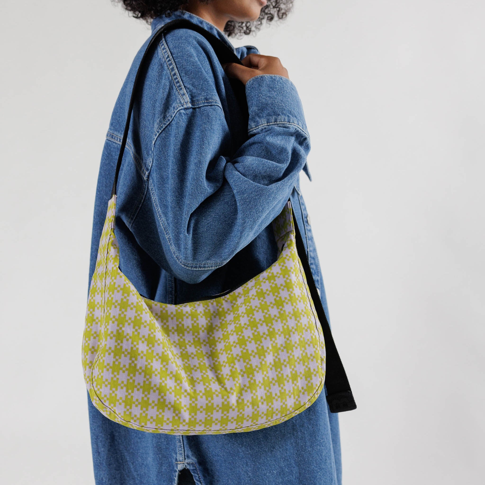 Baggu Crescent Bag Pink/Pistachio Pixel Gingham Garmentory