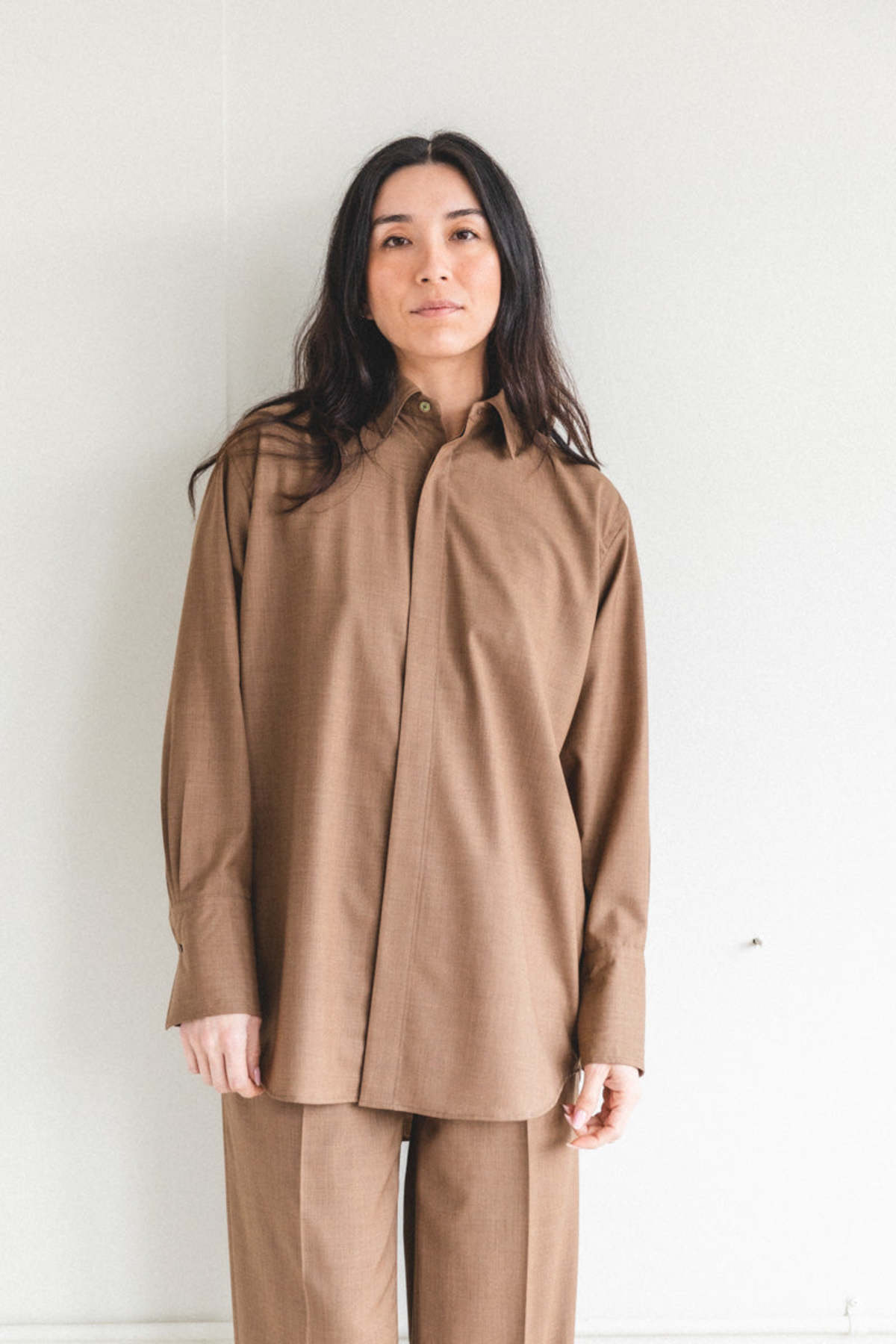 Auralee SUPER FINE TROPICAL WOOL SHIRTS TOP - BROWN | Garmentory