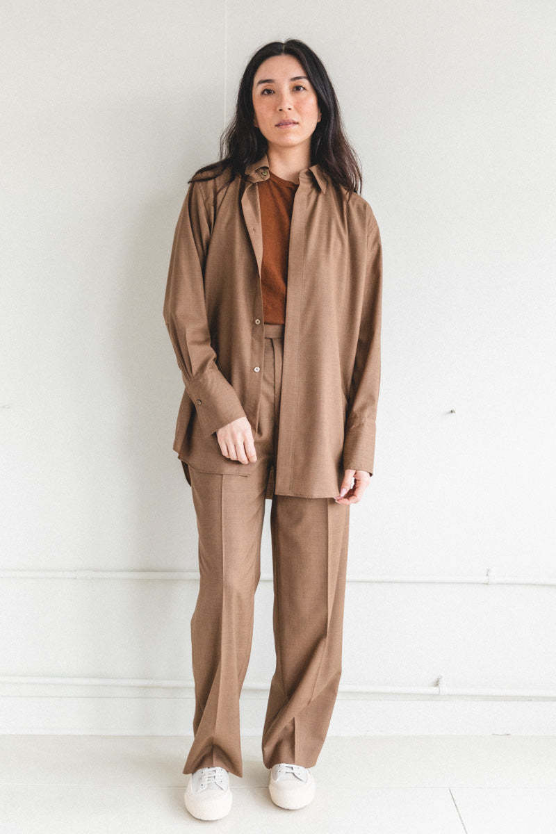 Auralee SUPER FINE TROPICAL WOOL SHIRTS TOP - BROWN | Garmentory