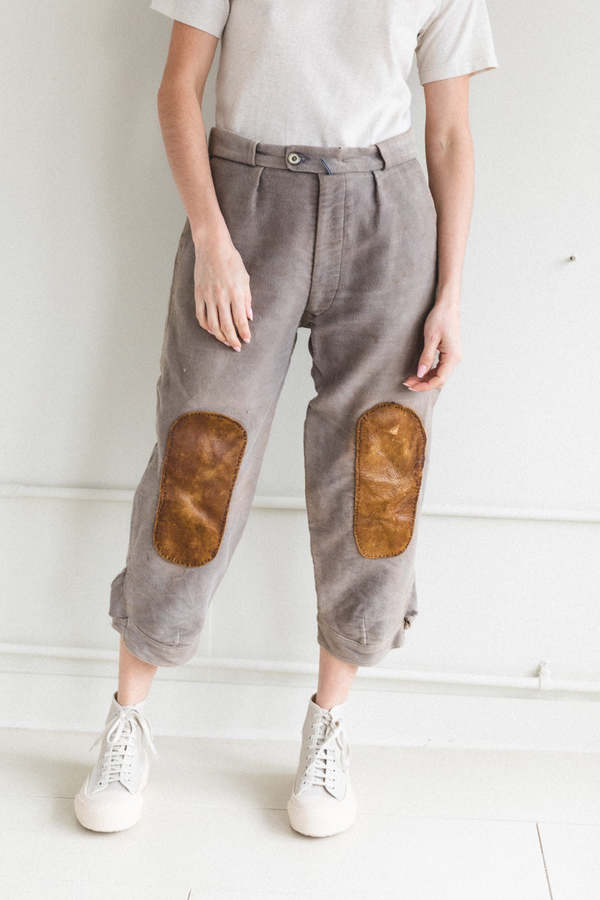 VINTAGE KNICKERS WITH LEATHER PATCHES PANT Gray/Brown on Garmentory