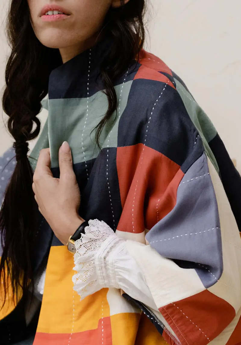 Multi Check Coat Anchal Project Quilted Multi-Check Cocoon Jacket - multi | Garmentory