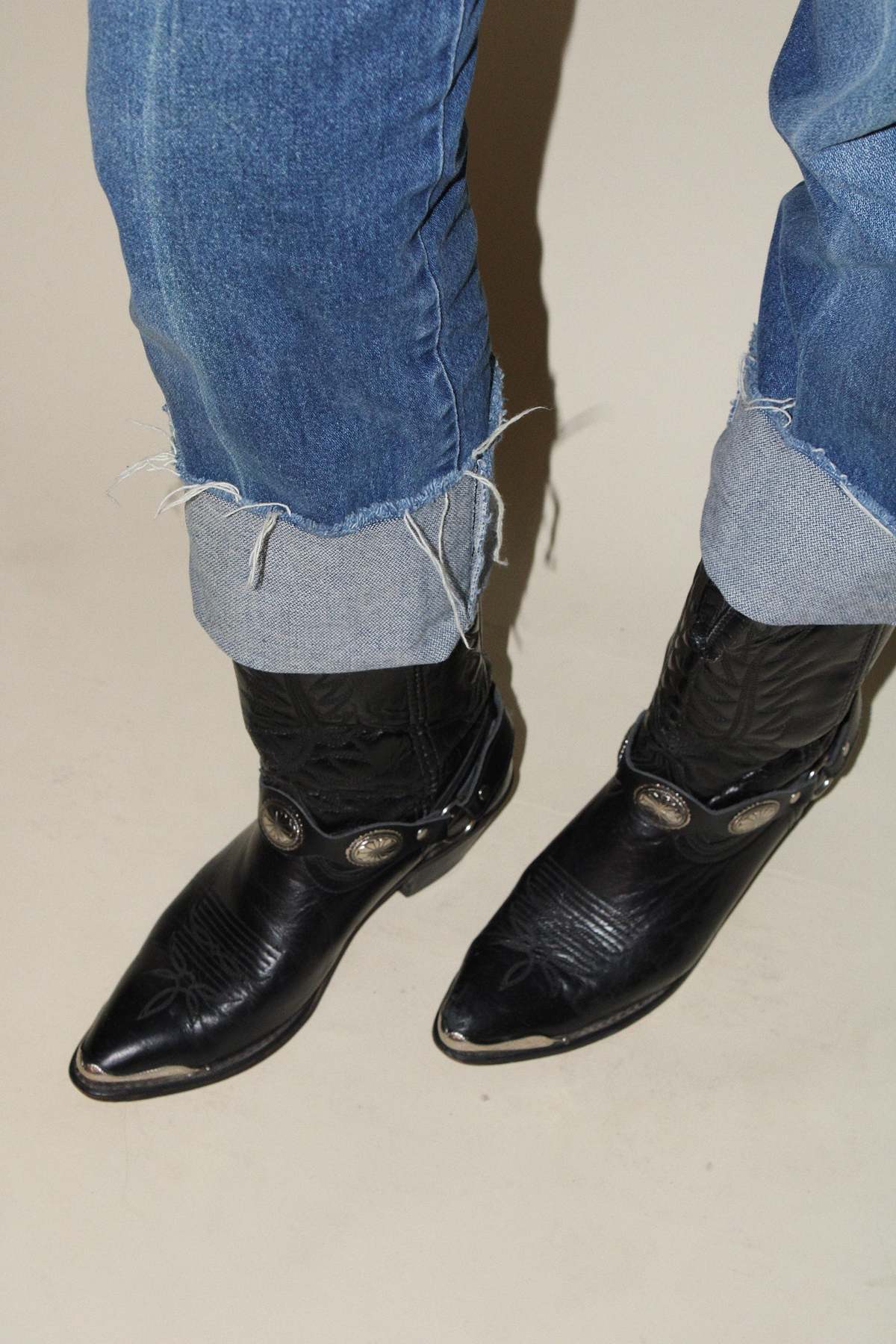 Vintage Leather Cowboy Moto Boots Black Garmentory