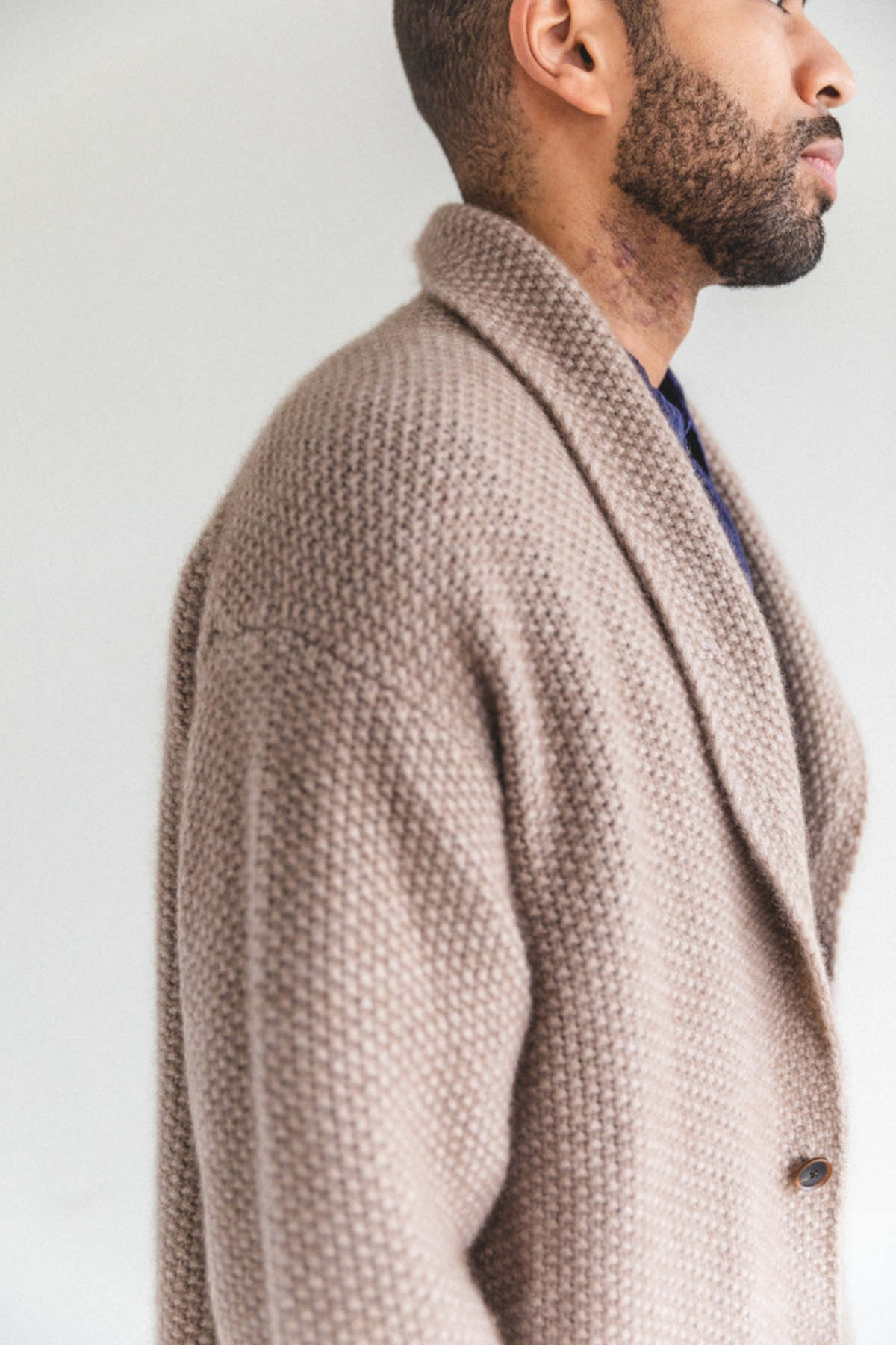 Auralee BABY CASHMERE KNIT SHAWL COLLAR BIG CARDIGAN - NATURAL