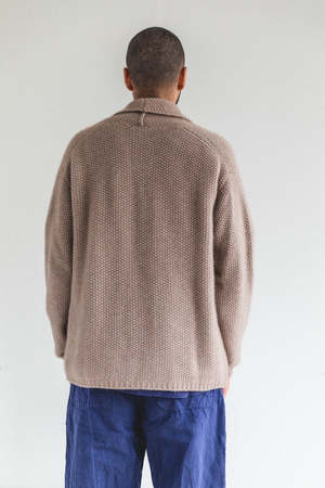 Auralee BABY CASHMERE KNIT SHAWL COLLAR BIG CARDIGAN - NATURAL