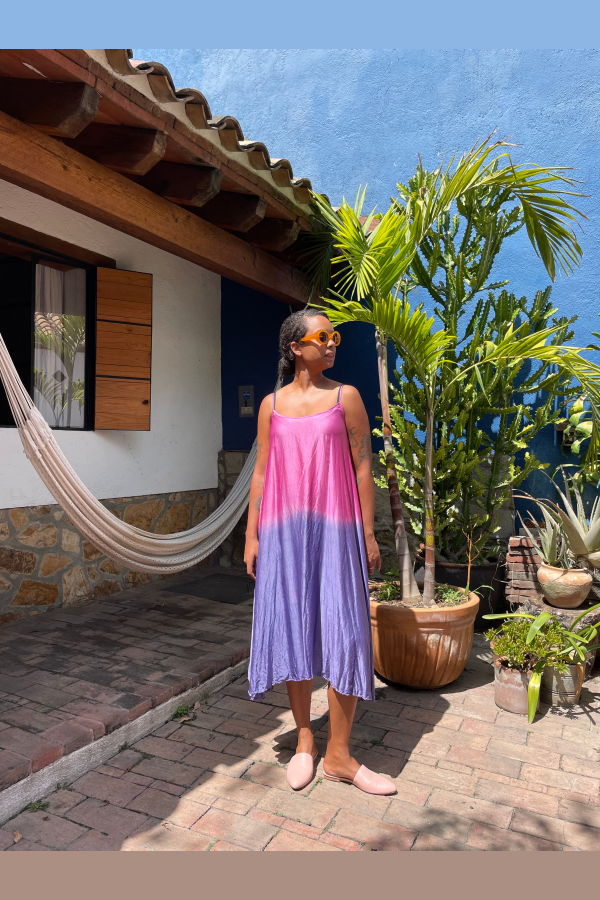 abacaxi Naturally Dyed Flared Silk Slip Dress