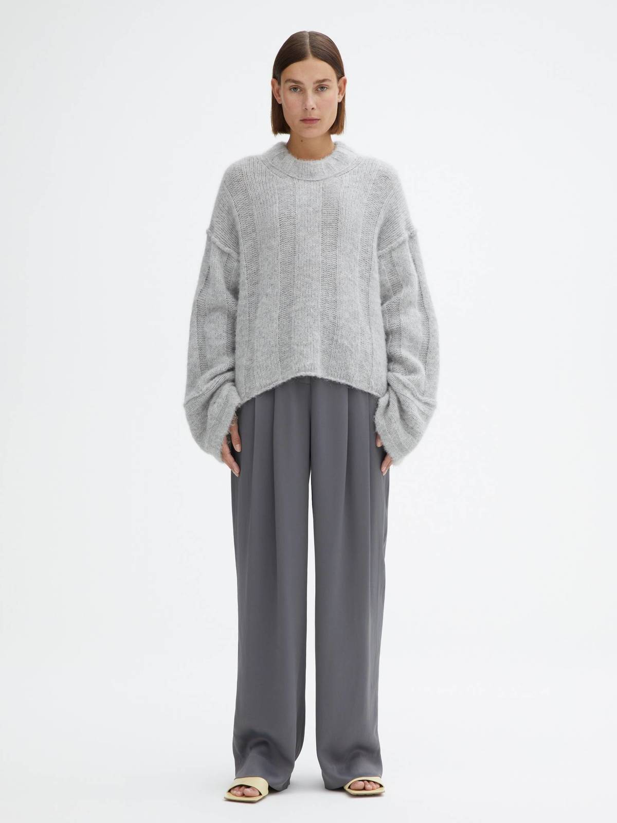 House of Dagmar Brushed Alpaca Knit sweater Light Grey Melange