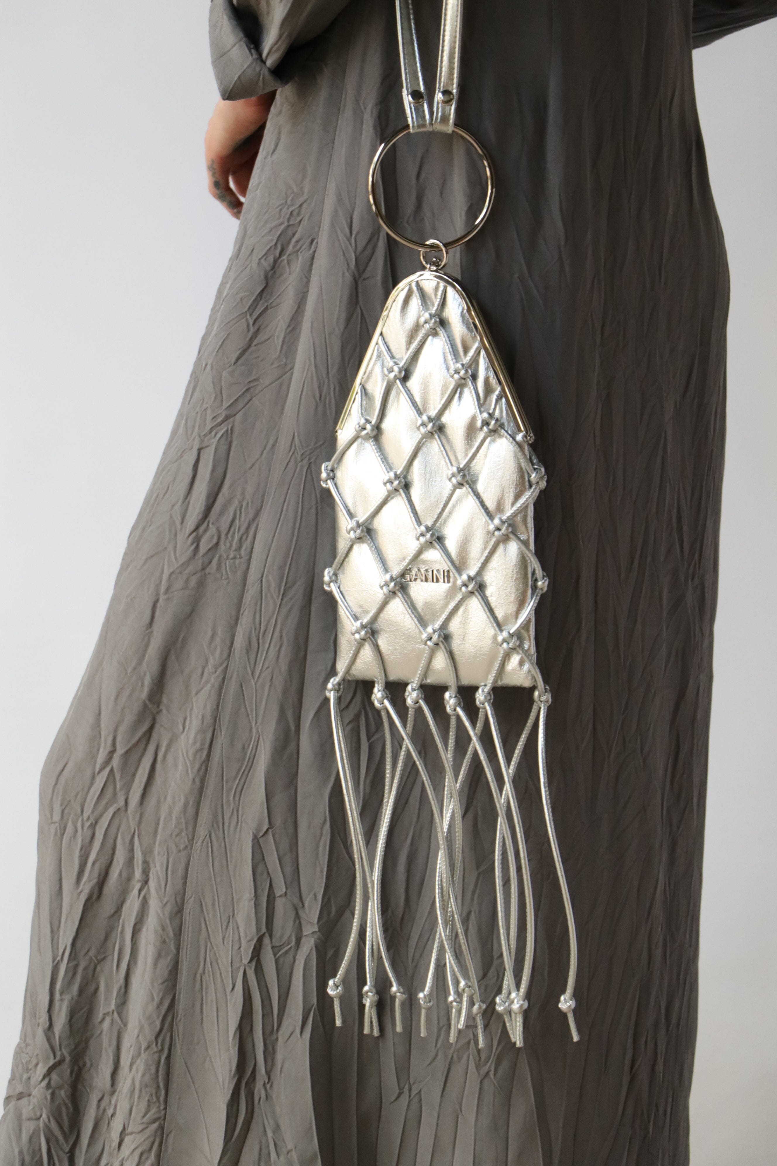 Ganni Occasion Braided Bangle Purse - Silver | Garmentory