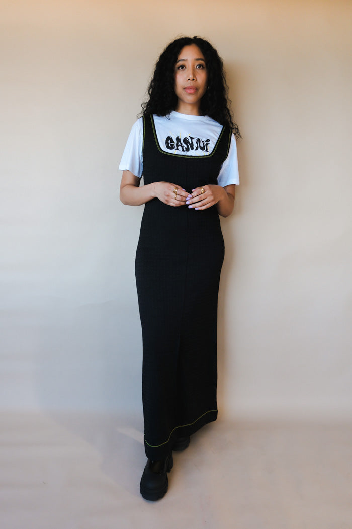 Ganni Jacquard Jersey Long Dress - Black | Garmentory