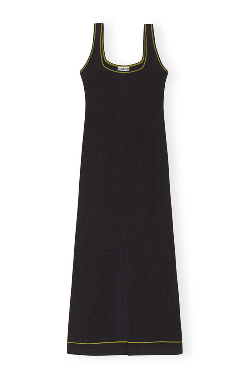 Ganni Jacquard Jersey Long Dress - Black | Garmentory