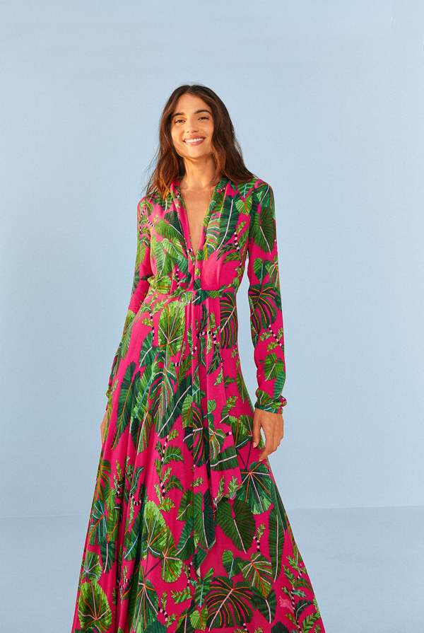 Pink Leaves Maxi Dress | Garmentory