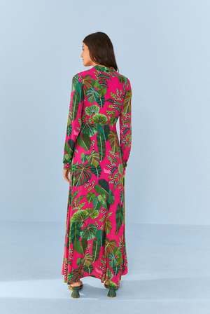 knee length dresses for ladies Pink Banana Leaves Sleeveless Maxi Dress – FARM Rio main image 0