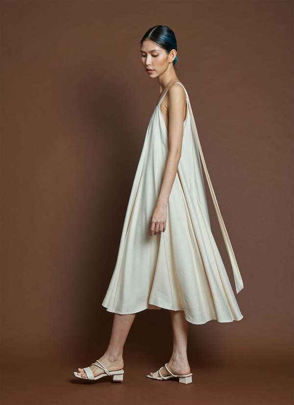 KAAREM Anosmum Strap Tie Tent Dress Beige Garmentory