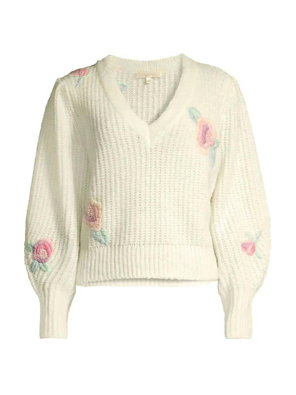 Love Shack Fancy Ridge Vneck Sweater Cream Garmentory