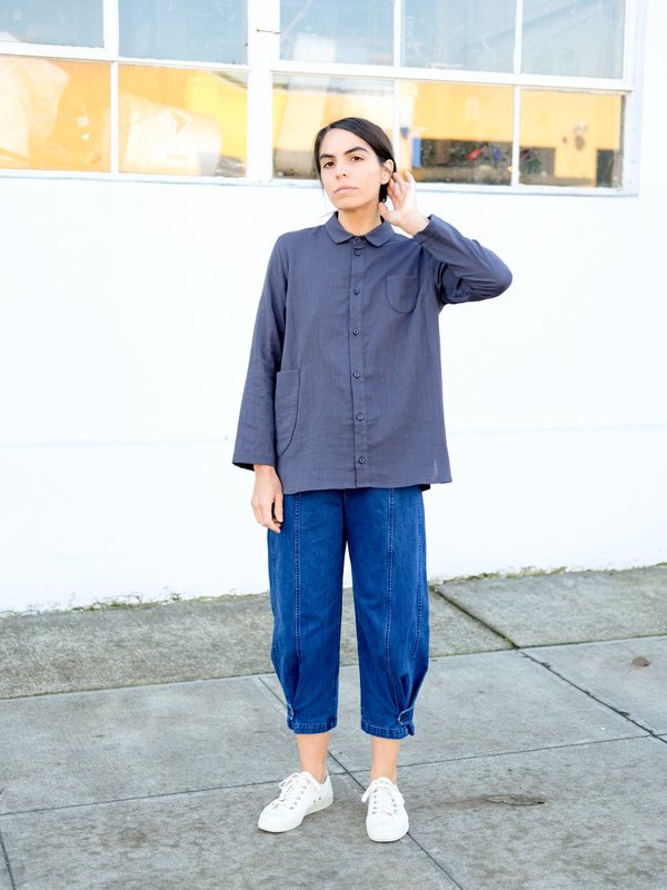 Wrk-Shp Atelier Top in Storm Blue Cotton Gauze Wrk-Shp Atelier Top in Storm Blue Cotton Gauze