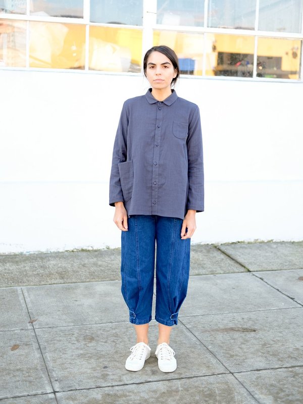 Wrk-Shp Atelier Top in Storm Blue Cotton Gauze Wrk-Shp Atelier Top in Storm Blue Cotton Gauze