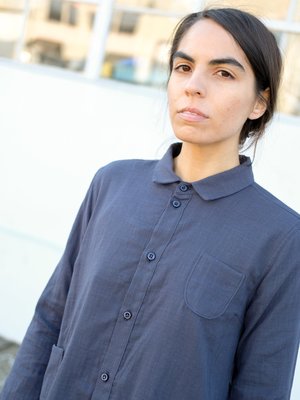 Wrk-Shp Atelier Top in Storm Blue Cotton Gauze Wrk-Shp Atelier Top in Storm Blue Cotton Gauze