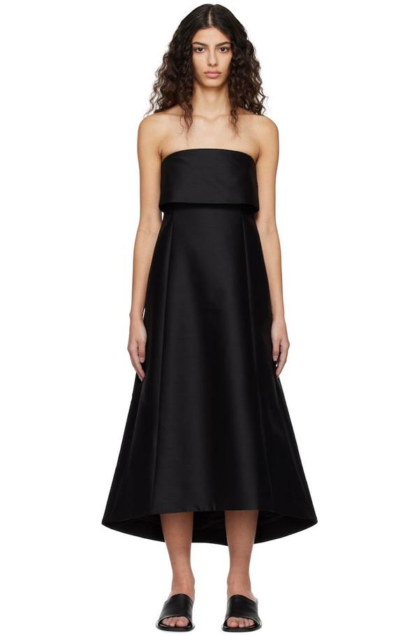 knee length dresses for ladies Crew satin dress black – TOTEME main image 1