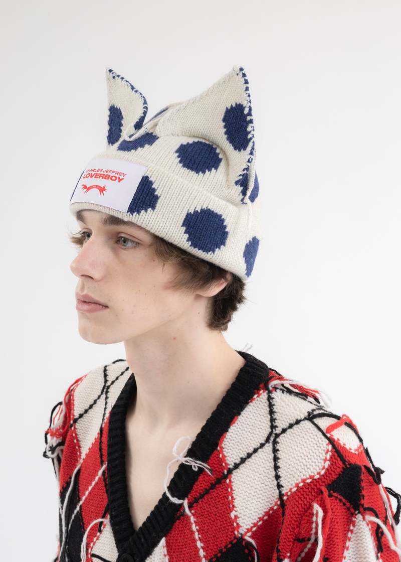timelesz着用【Charles Jeffrey Loverboy】Polka Dot Beanie Charles Jeffrey Loverboy Loverboy Beanie Black/White Polka