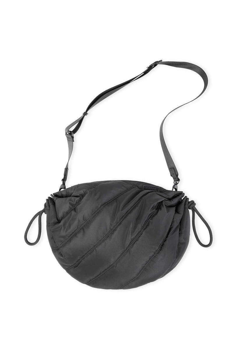 ★Ganni★ Quilted Recycle Tech Small Baguette Shoulder Bag B Ganni QUILTED RECYCLED TECH SMALL BAGUETTE BAG - Black