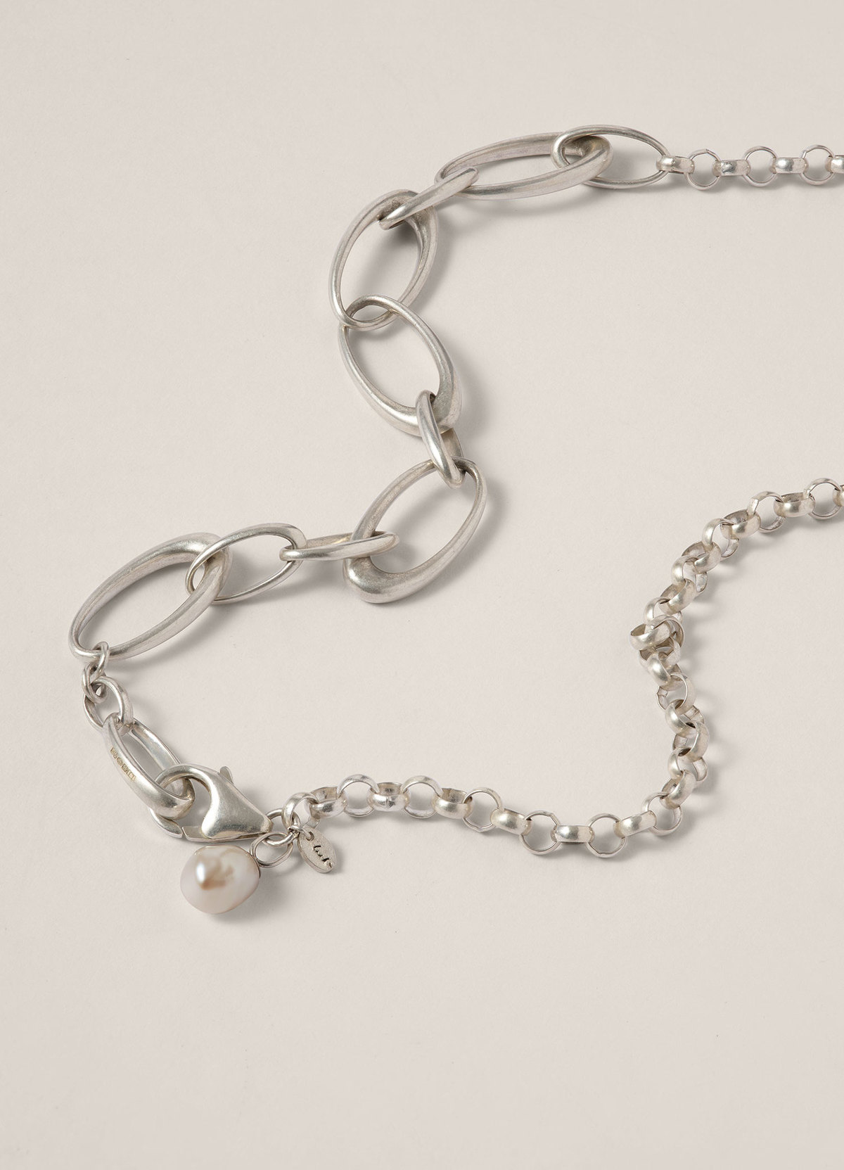 Pearl Mix Malti Chain Necklace （Silver） YMC Keshi Pearl Mix Chain Necklace - Sterling Silver