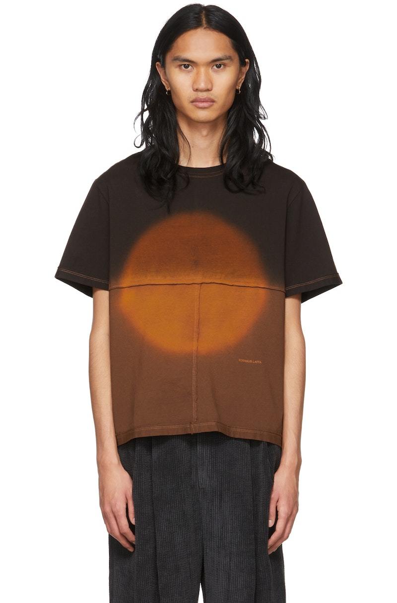 【関税込み】Eckhaus Latta オレンジ＆ブラウン Lapped Tシャツ Eckhaus Lattaのオレンジ Lapped Tシャツがセール中