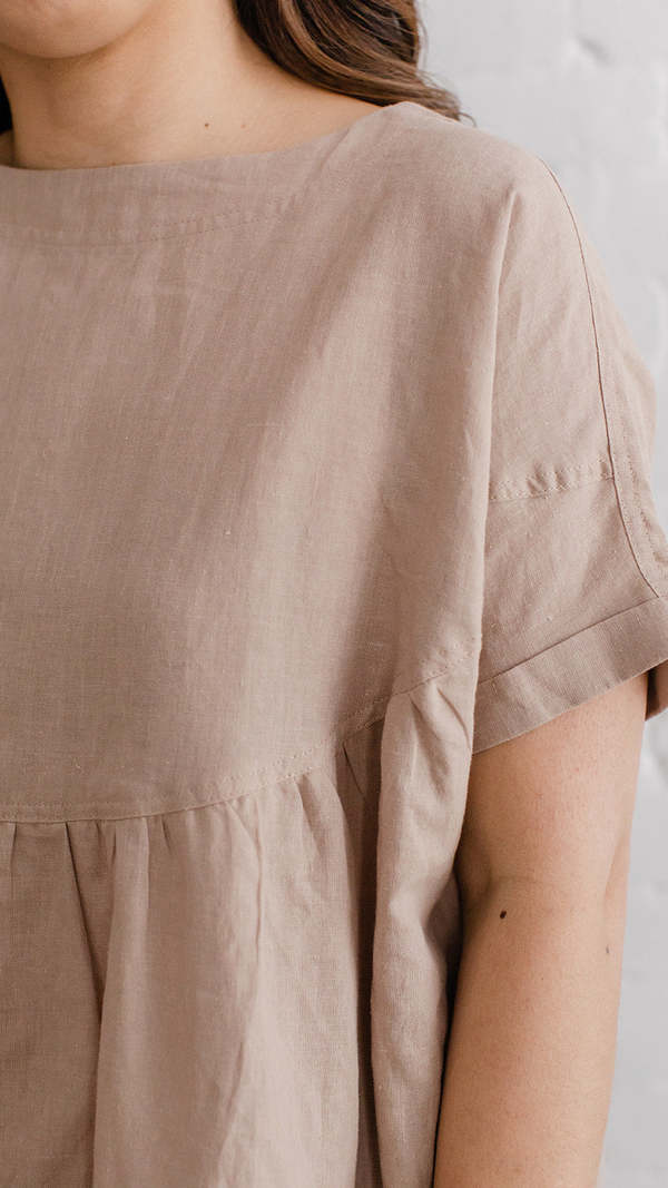 beige swing dress Beige Linen Cotton Swing Dress | Midi A-Line
