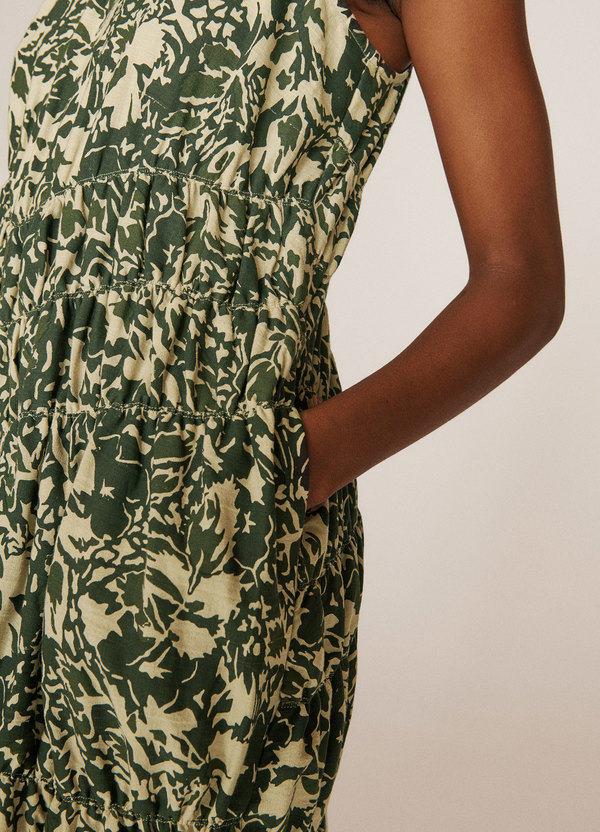 YMC Haven Cotton Linen Camo Print Dress - Green | Garmentory