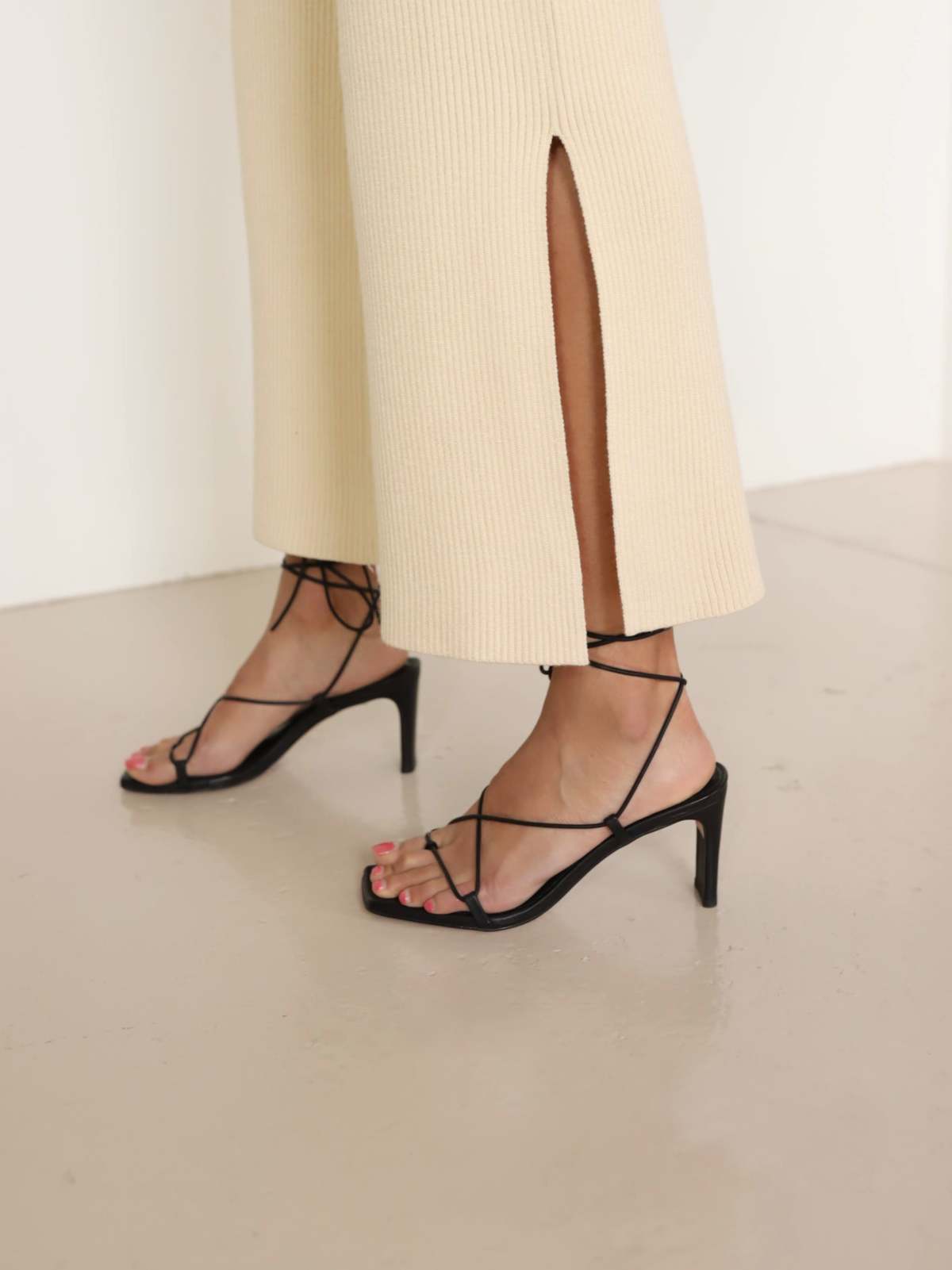 ALOHAS Bellini Lace Up Heel Sandal - Black | Garmentory display picture 1