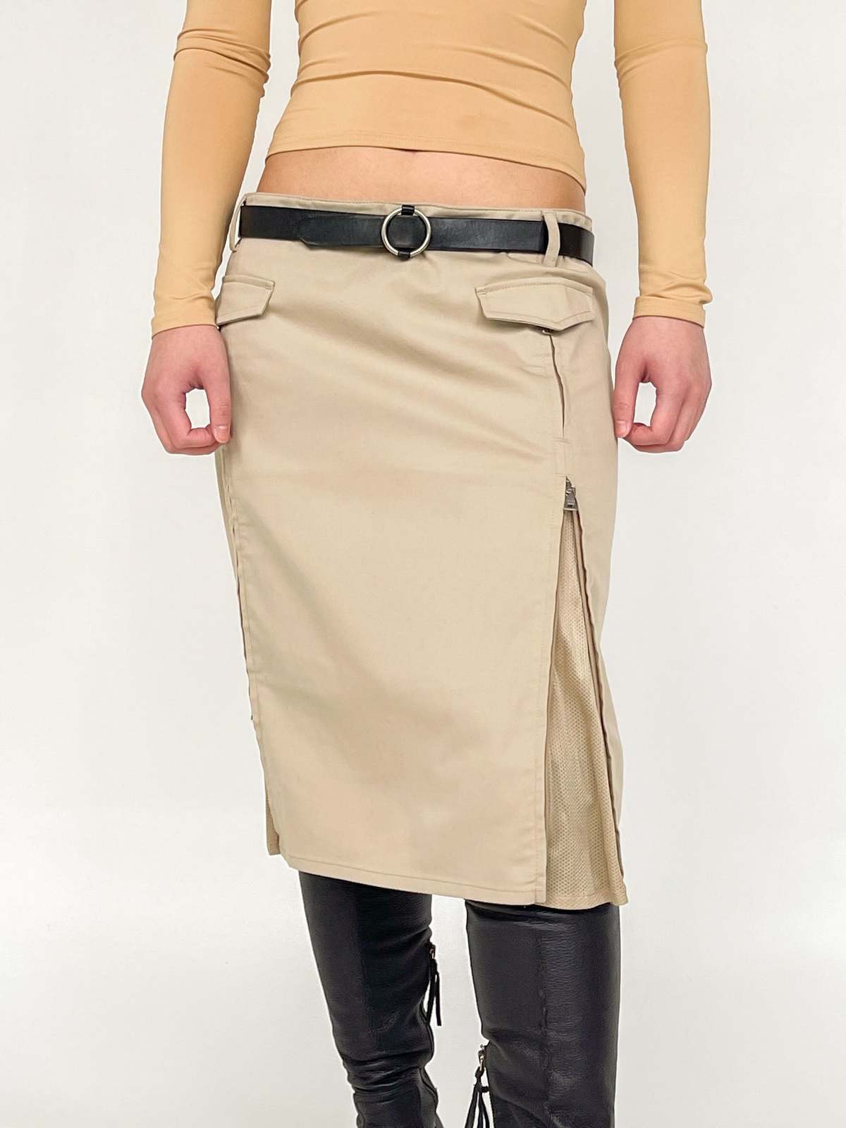 Ecru-Prada-Sport-Zipper-Skirt-