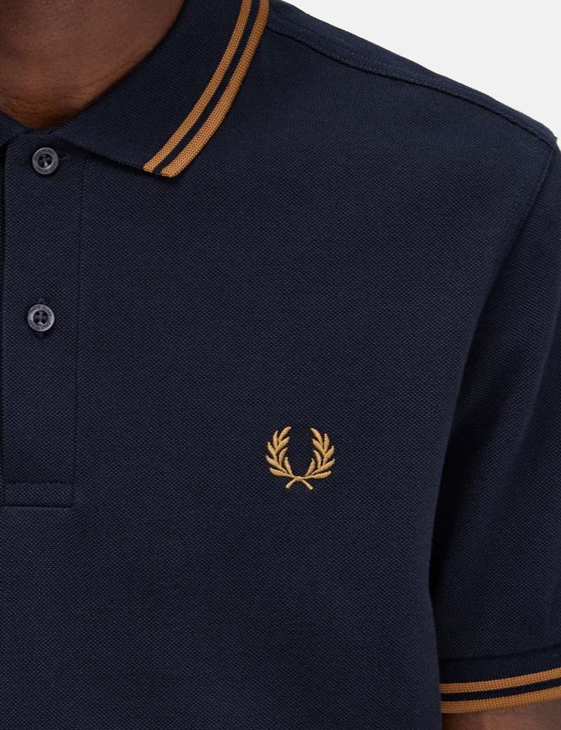 Fred Perry Twin Tipped Polo Shirt - Navy/Dark Caramel