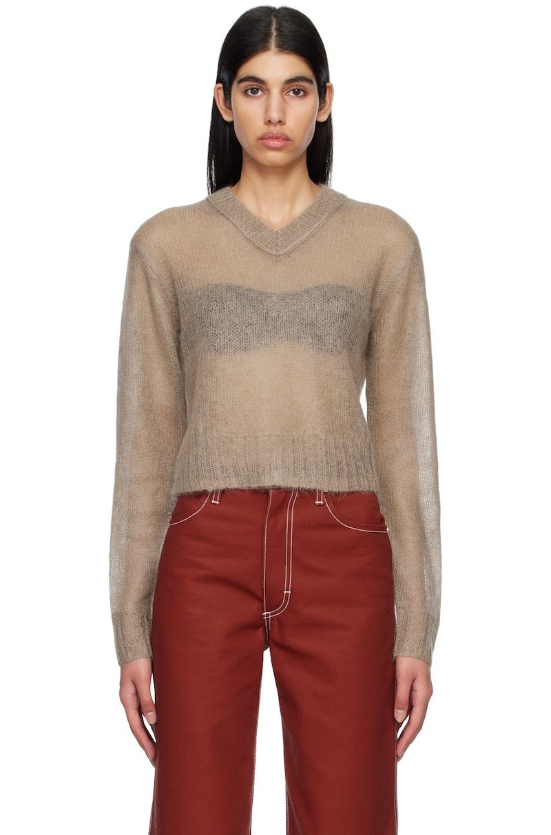Acne Studios Cropped Knit Sweater In Mauve Grey main image 0