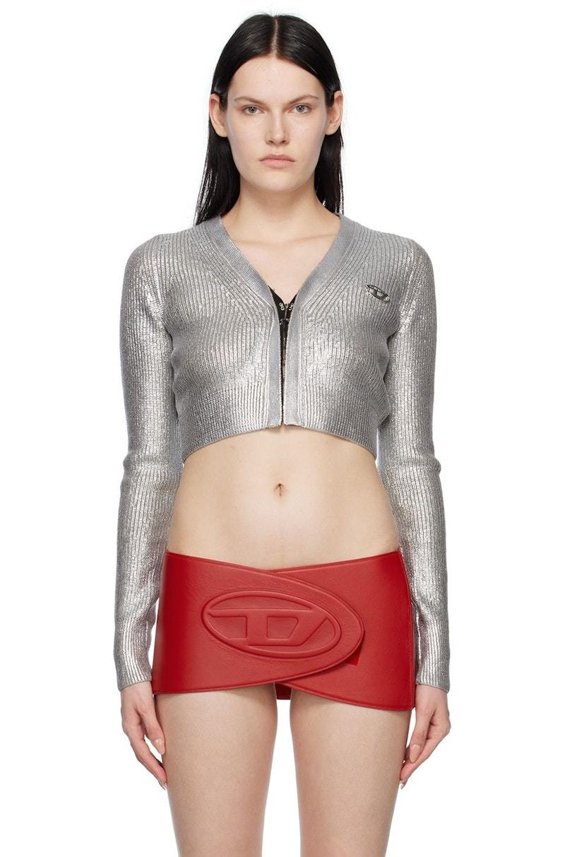 トップス archive 00s diesel cardigan Women's Cropped cardigan in faded ribbed knit | Black | Diesel