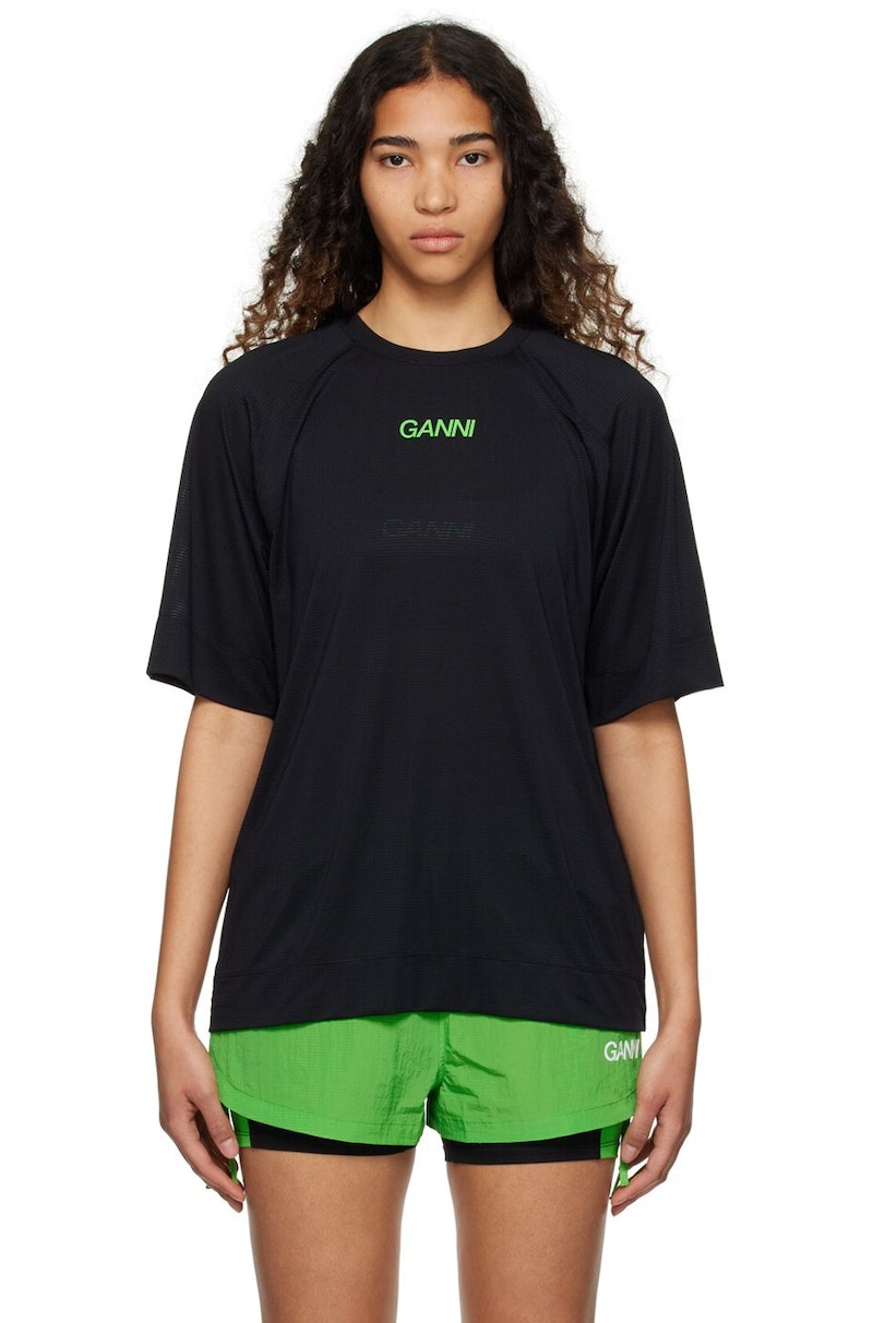 Ganni Active Mesh T-Shirt - Black | Garmentory
