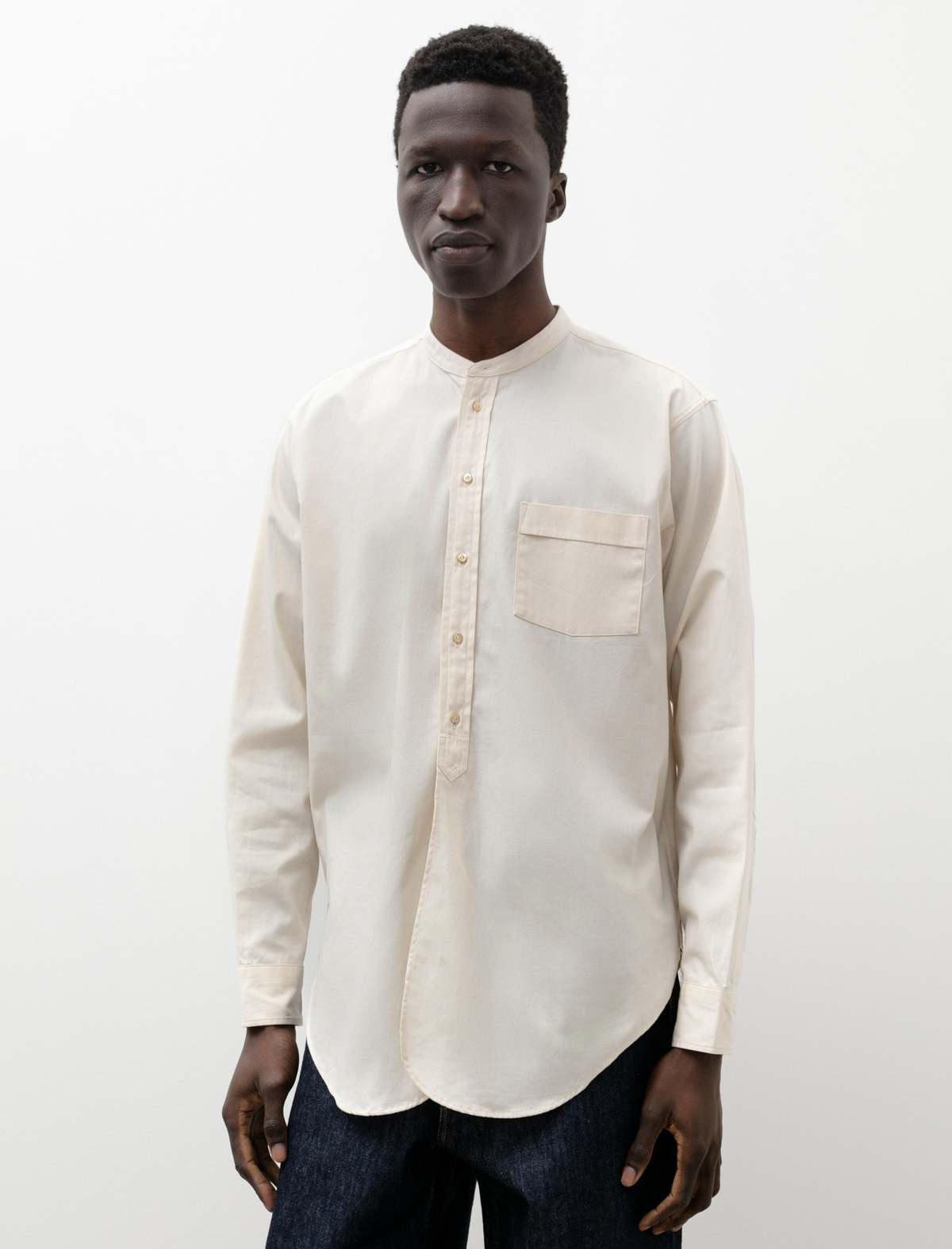Taiga Takahashi Mens Lot 104 Band Collar Shirt - Ivory | Garmentory