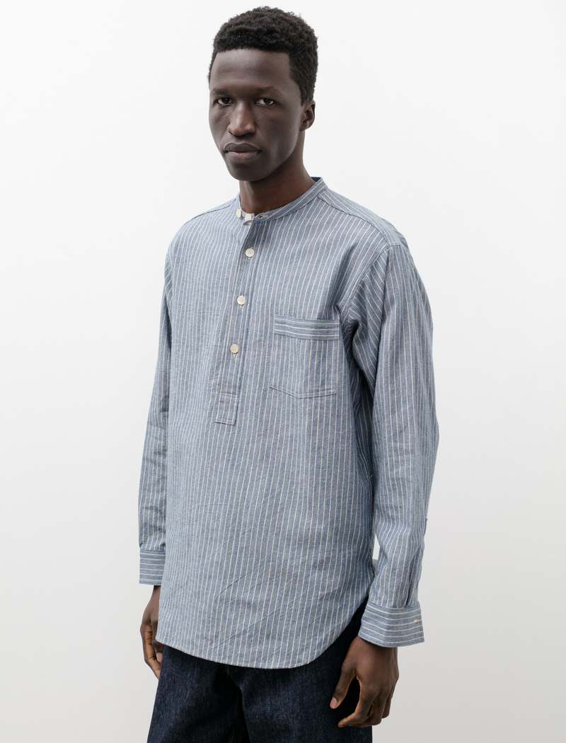 Taiga Takahashi Mens Lot 105 Band Collar P O Shirt - Indigo