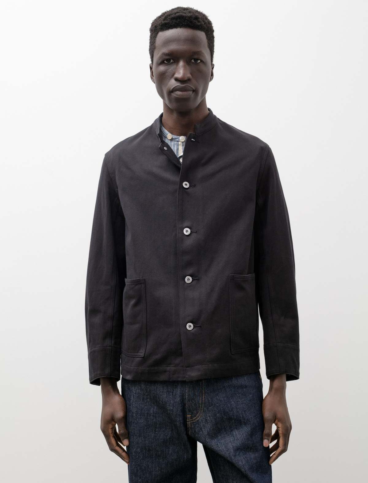 Taiga Takahashi Mens Lot 307 Stand Collar Jacket - Black | Garmentory