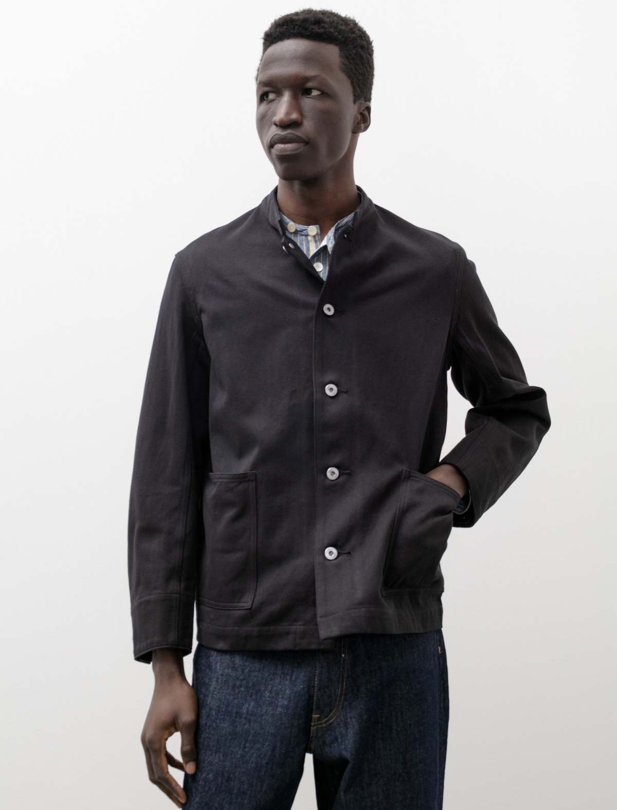Taiga Takahashi Mens Lot 307 Stand Collar Jacket - Black | Garmentory