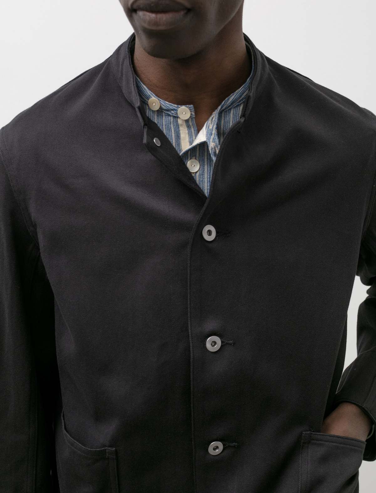 Taiga Takahashi Mens Lot 307 Stand Collar Jacket - Black | Garmentory