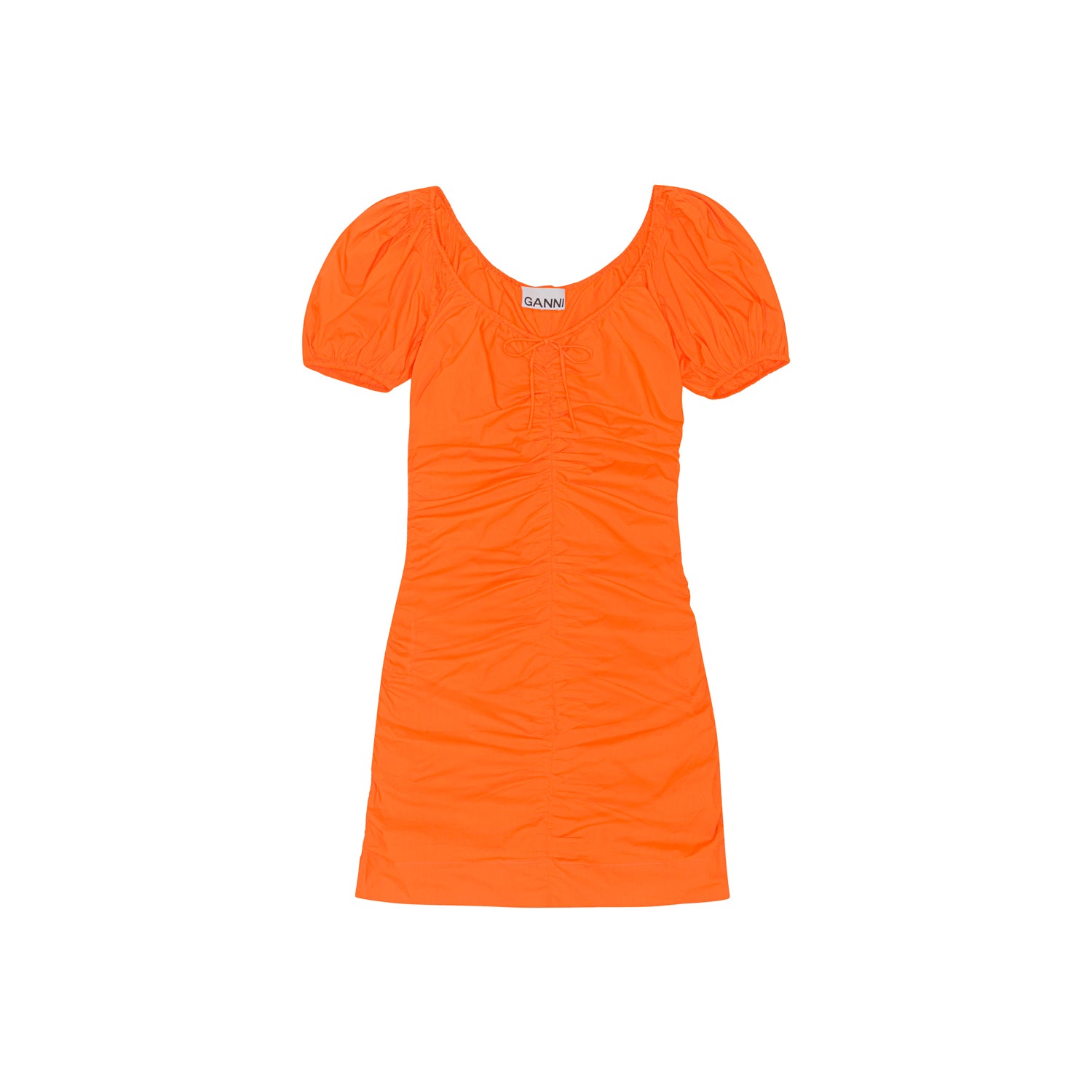 COTTON POPLIN GATHERED U-NECK MINI DRESS - VIBRANT ORANGE
